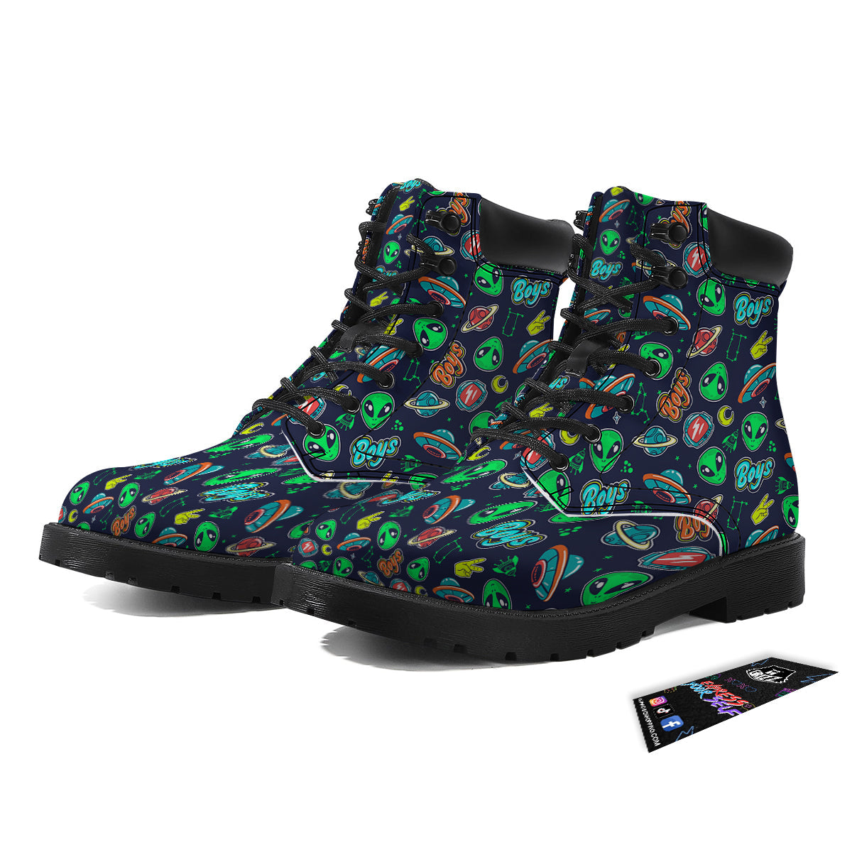 Geen Alien Ufo In Space Print Pattern Boots-grizzshop