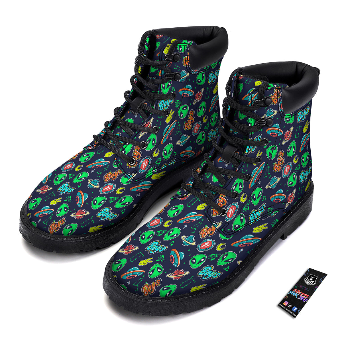 Geen Alien Ufo In Space Print Pattern Boots-grizzshop