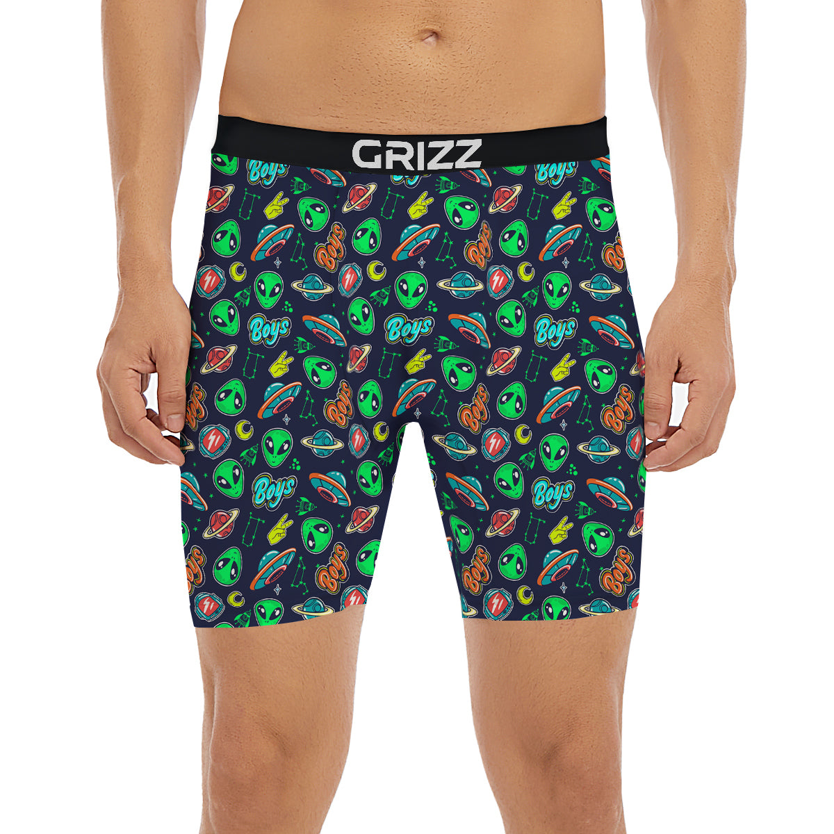 Geen Alien Ufo In Space Print Pattern Boxer Briefs-grizzshop