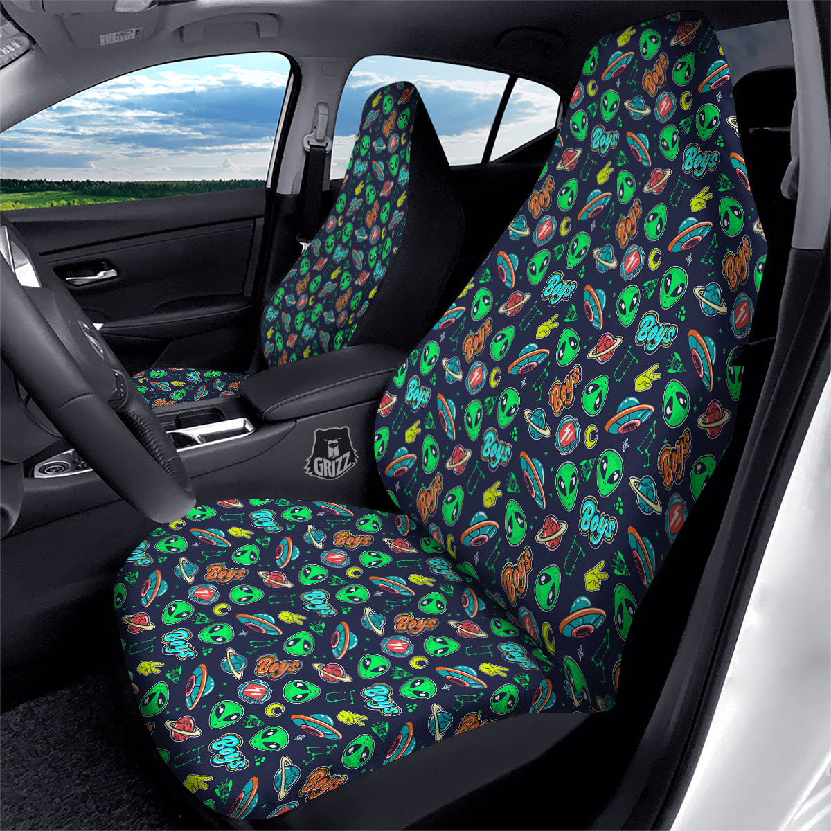 Geen Alien Ufo In Space Print Pattern Car Seat Covers-grizzshop