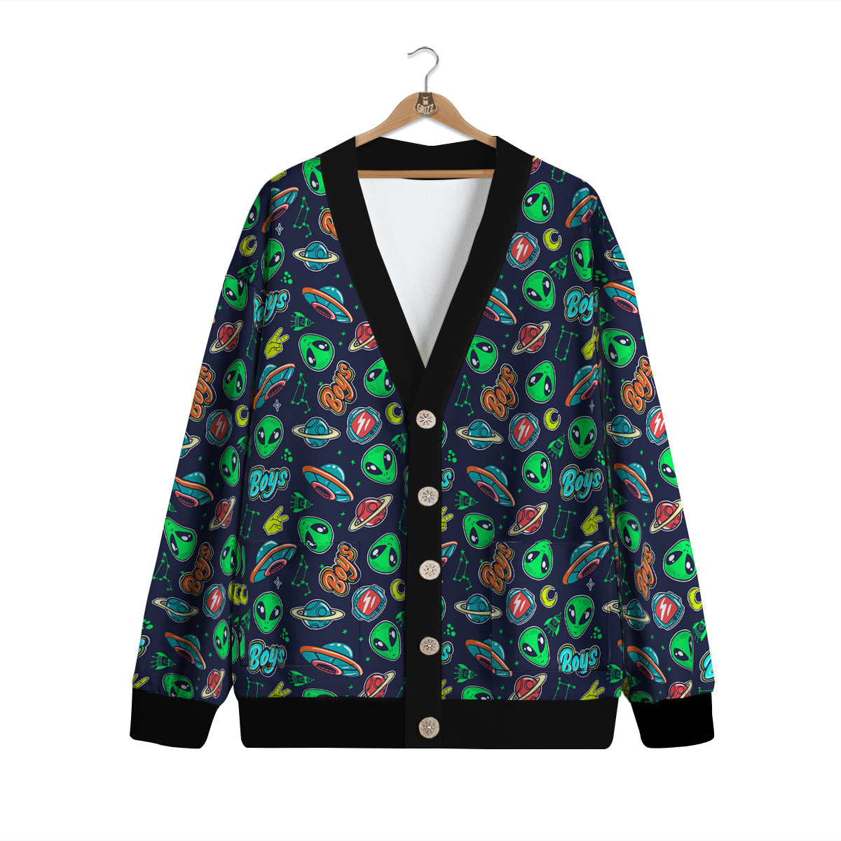 Geen Alien Ufo In Space Print Pattern Cardigan-grizzshop