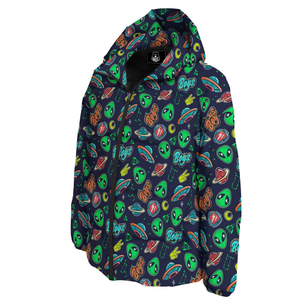 Geen Alien Ufo In Space Print Pattern Down Jacket-grizzshop