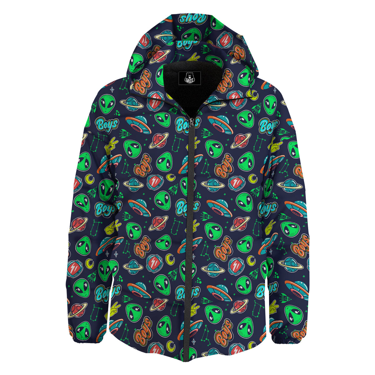 Geen Alien Ufo In Space Print Pattern Down Jacket-grizzshop