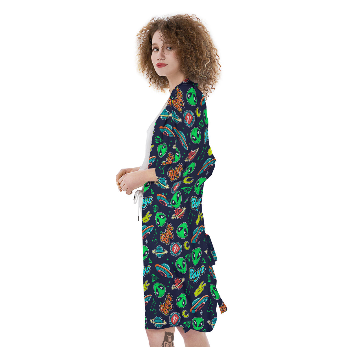 Geen Alien Ufo In Space Print Pattern Kimono-grizzshop