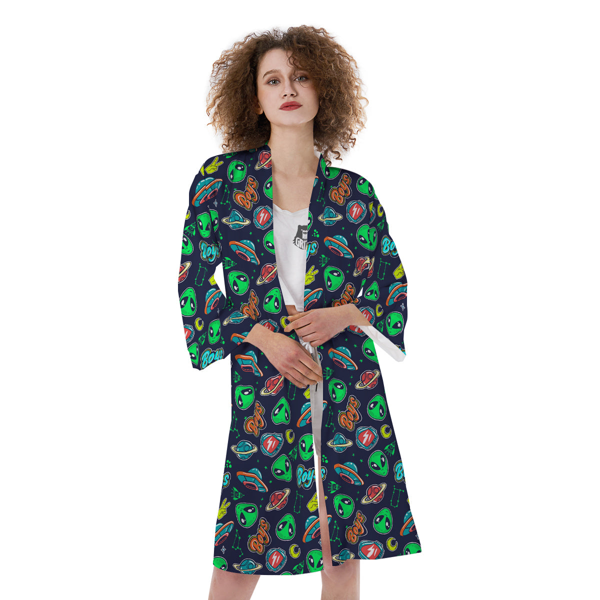 Geen Alien Ufo In Space Print Pattern Kimono-grizzshop