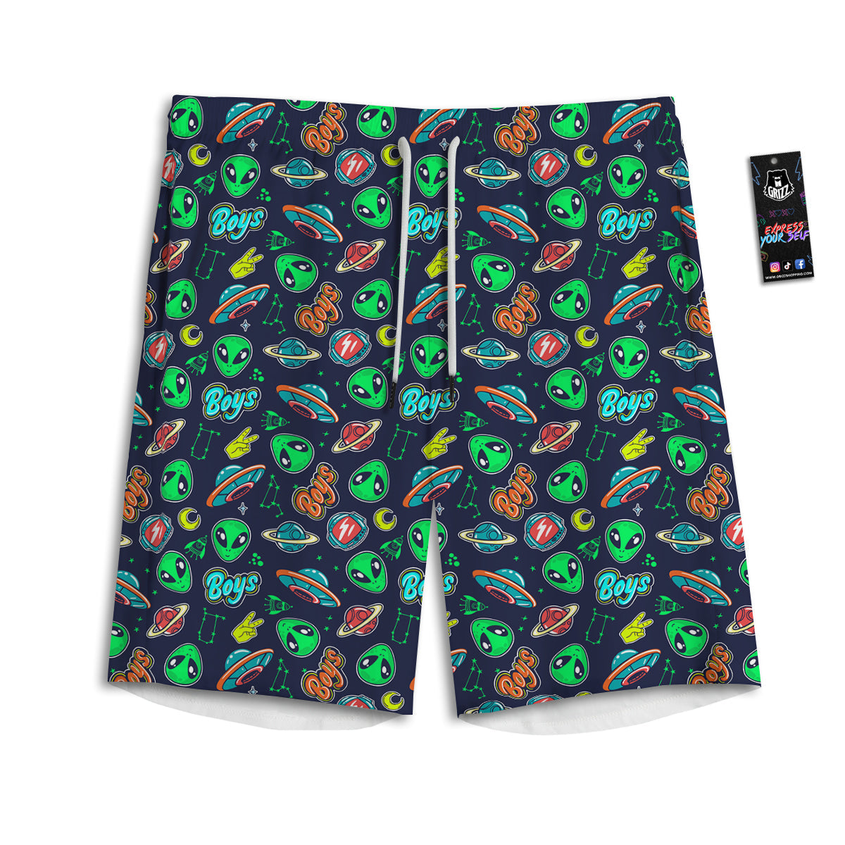 Geen Alien Ufo In Space Print Pattern Men's Athletic Shorts