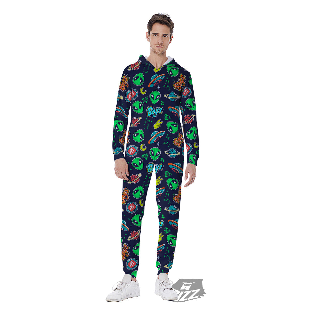 Geen Alien Ufo In Space Print Pattern Men's Jumpsuit-grizzshop