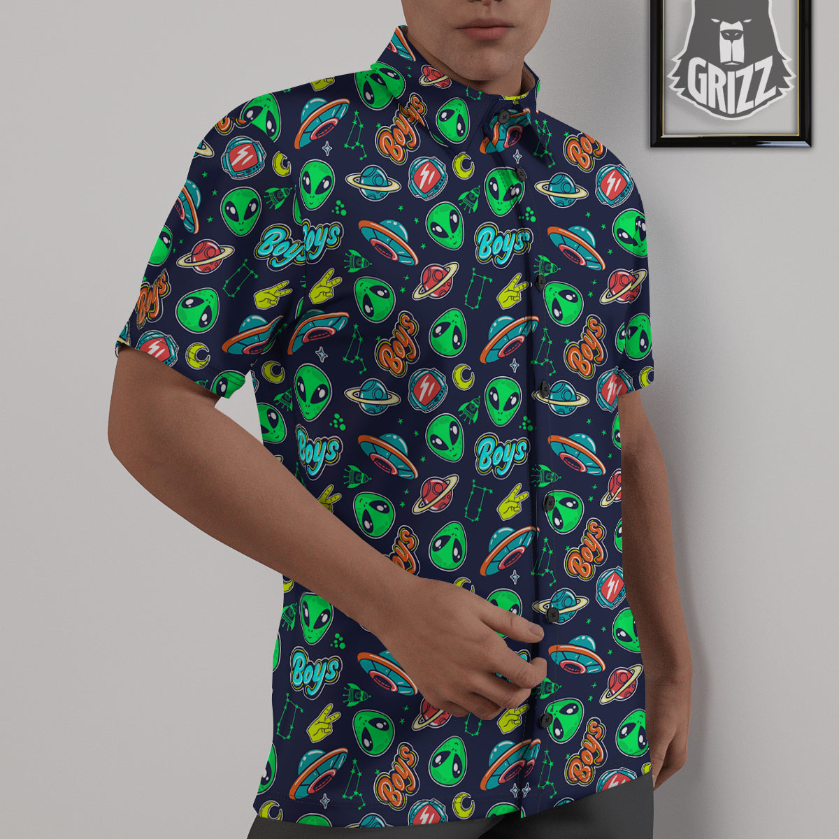 Geen Alien Ufo In Space Print Pattern Untucked Shirts-grizzshop