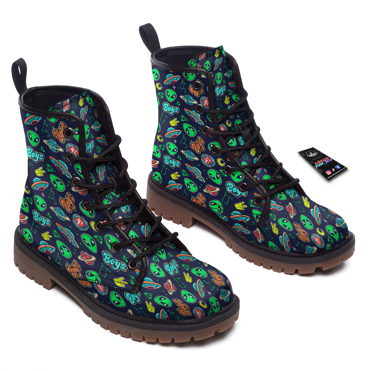 Geen Alien Ufo In Space Print Pattern Work Boots-grizzshop