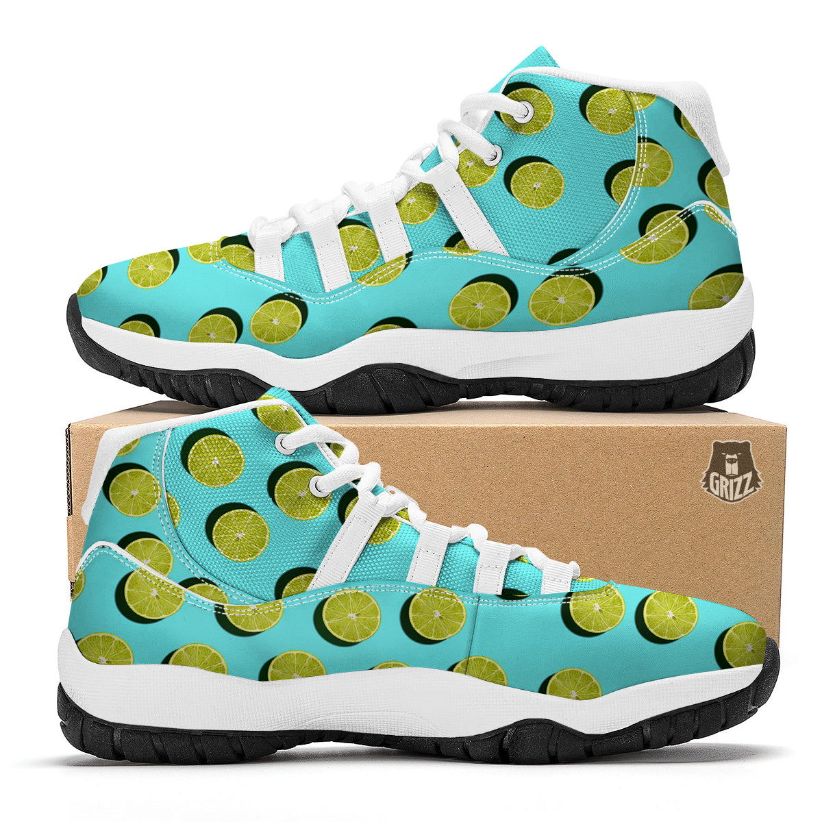 Geen Lime 3D Print Pattern White Bball Shoes-grizzshop