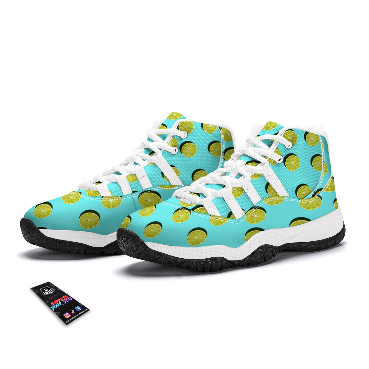 Geen Lime 3D Print Pattern White Bball Shoes-grizzshop