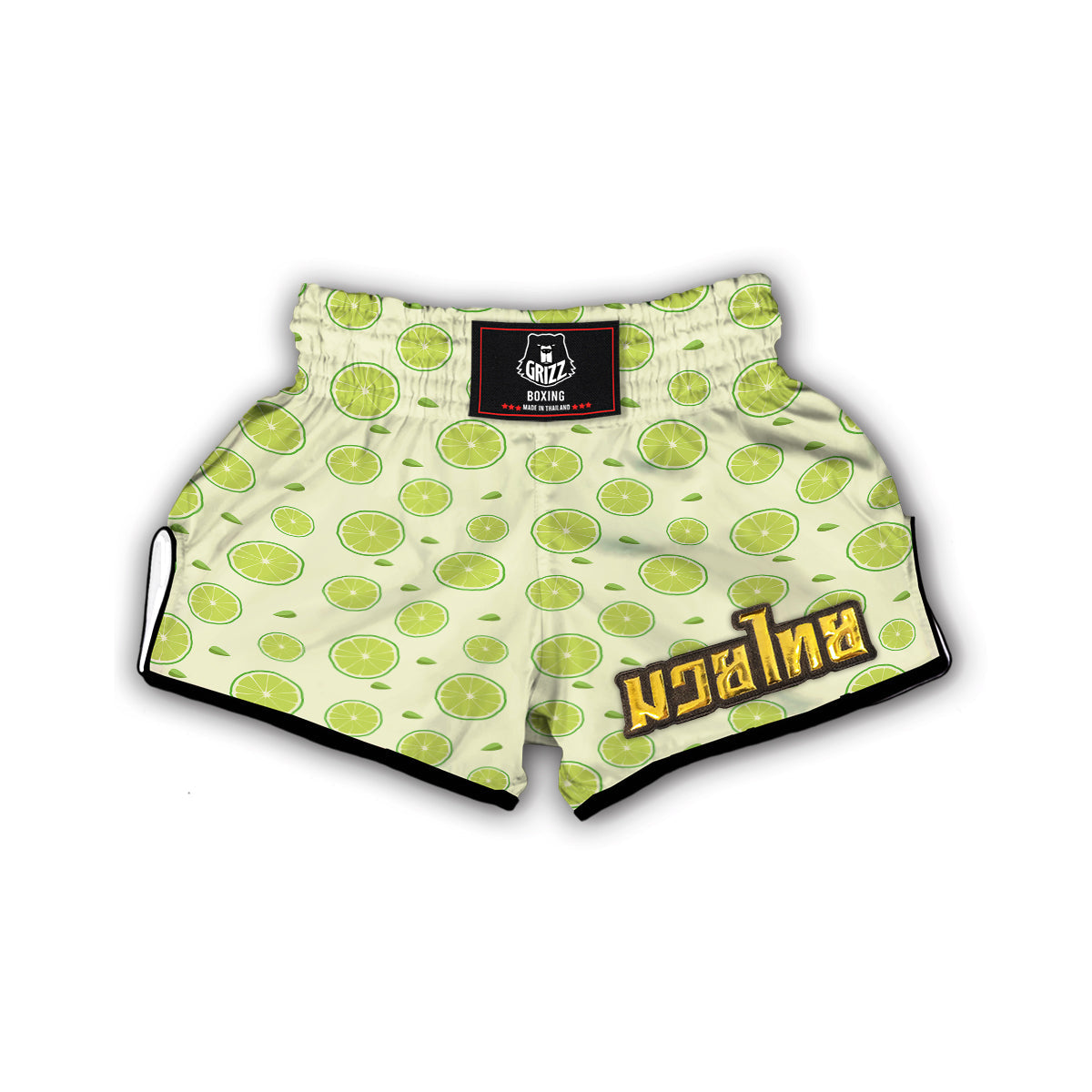 Geen Lime Sliced Print Pattern Muay Thai Boxing Shorts-grizzshop