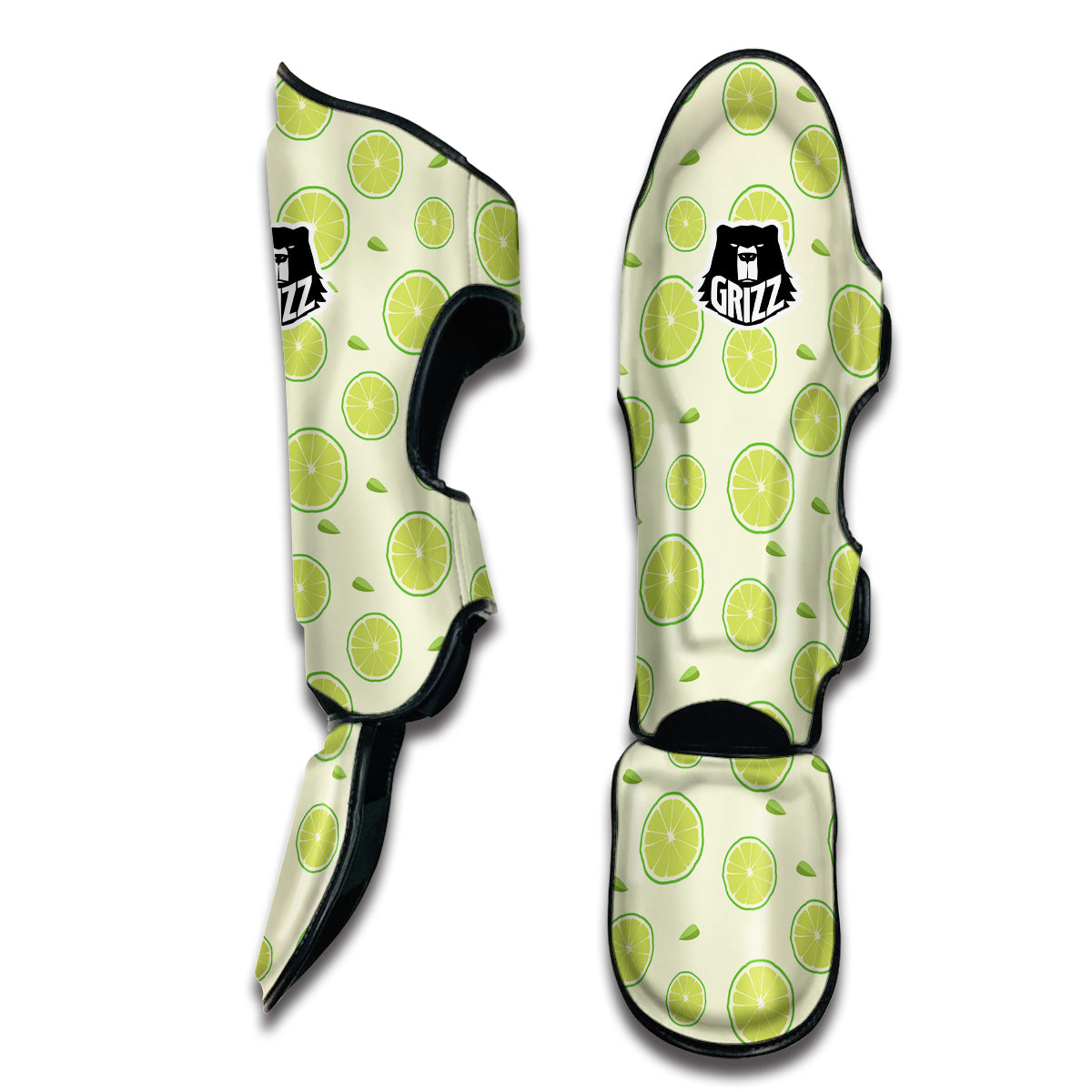 Geen Lime Sliced Print Pattern Muay Thai Shin Guards-grizzshop