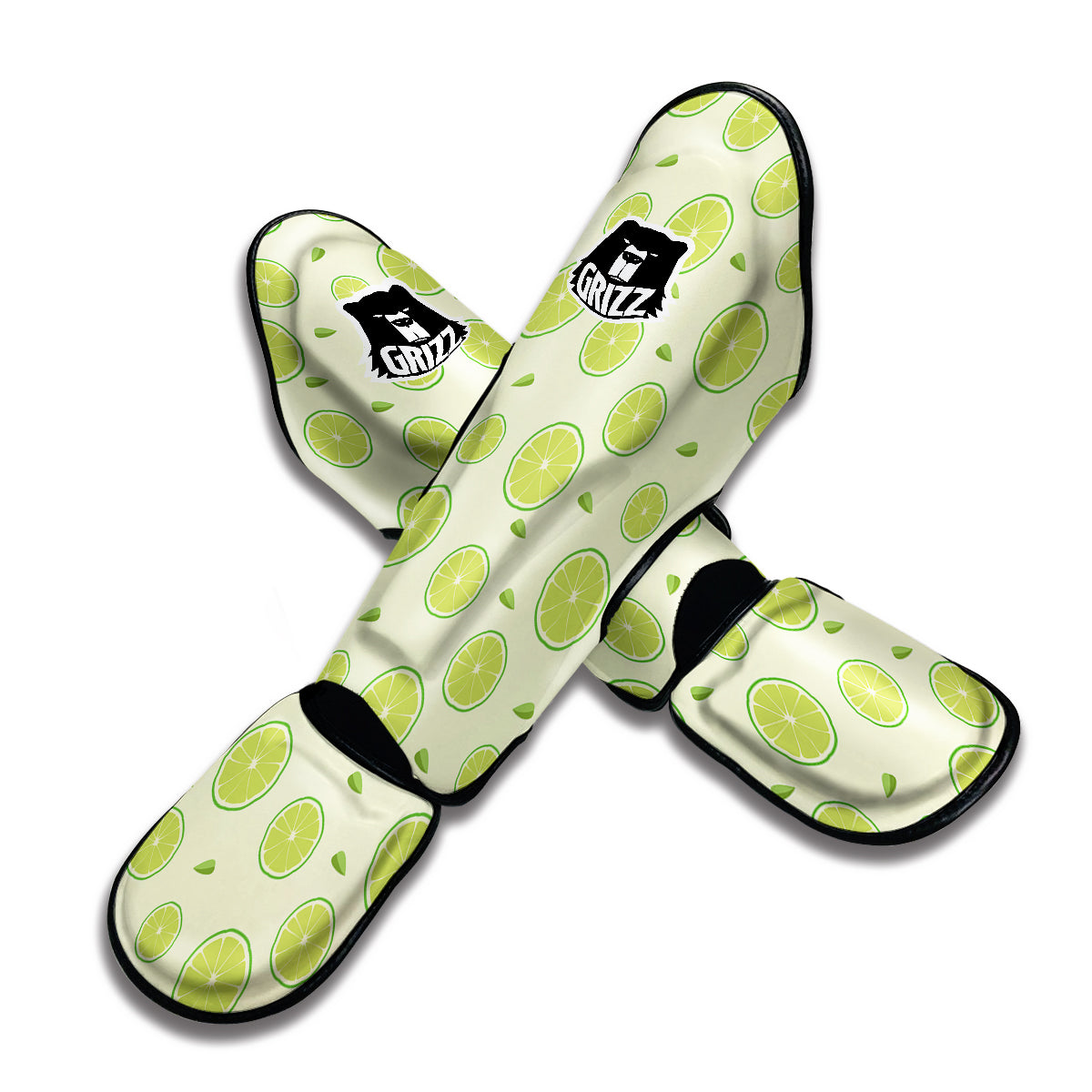 Geen Lime Sliced Print Pattern Muay Thai Shin Guards-grizzshop