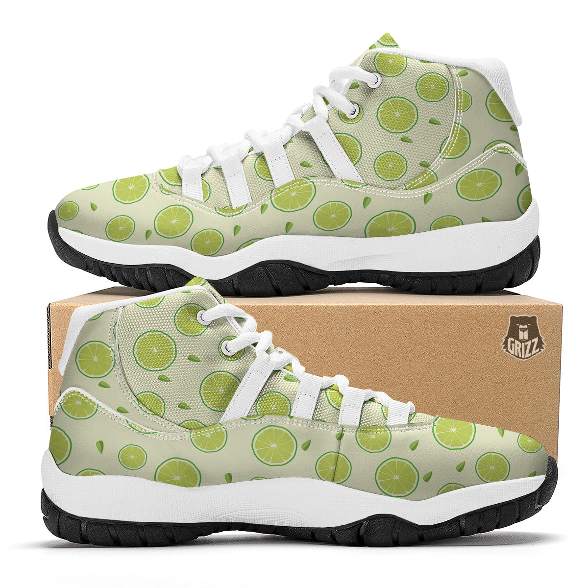Geen Lime Sliced Print Pattern White Bball Shoes-grizzshop