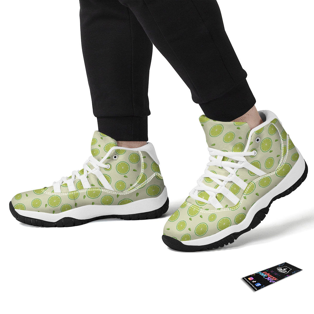 Geen Lime Sliced Print Pattern White Bball Shoes-grizzshop