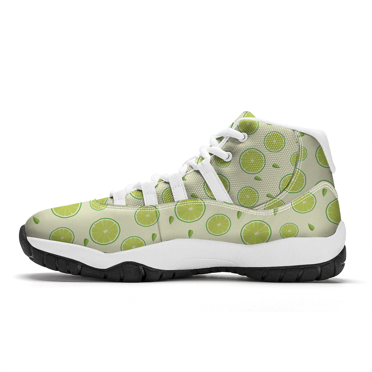 Geen Lime Sliced Print Pattern White Bball Shoes-grizzshop