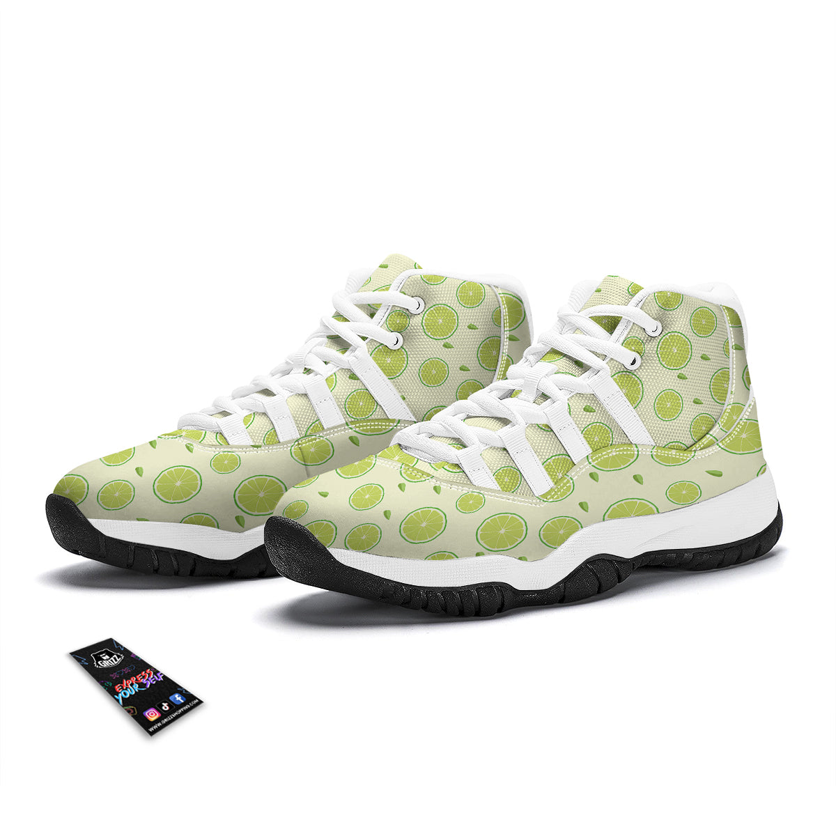 Geen Lime Sliced Print Pattern White Bball Shoes-grizzshop