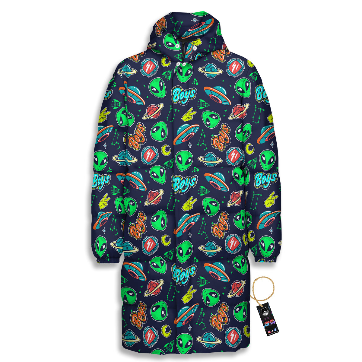 Geen Alien Ufo In Space Print Pattern Long Down Jacket