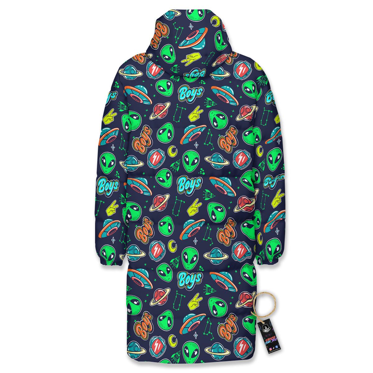 Geen Alien Ufo In Space Print Pattern Long Down Jacket
