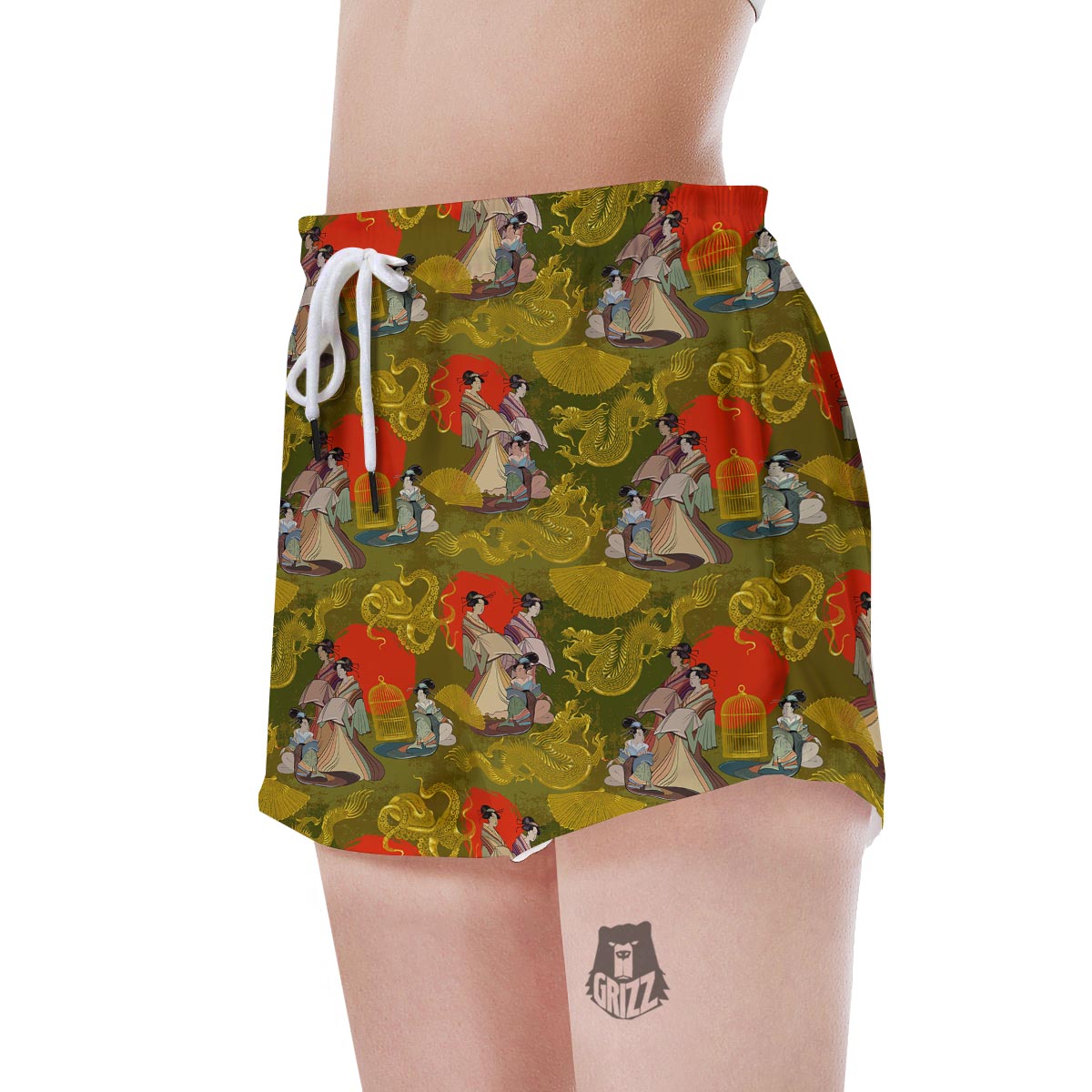 Geisha Japanese Dragon Print Women's Shorts-grizzshop