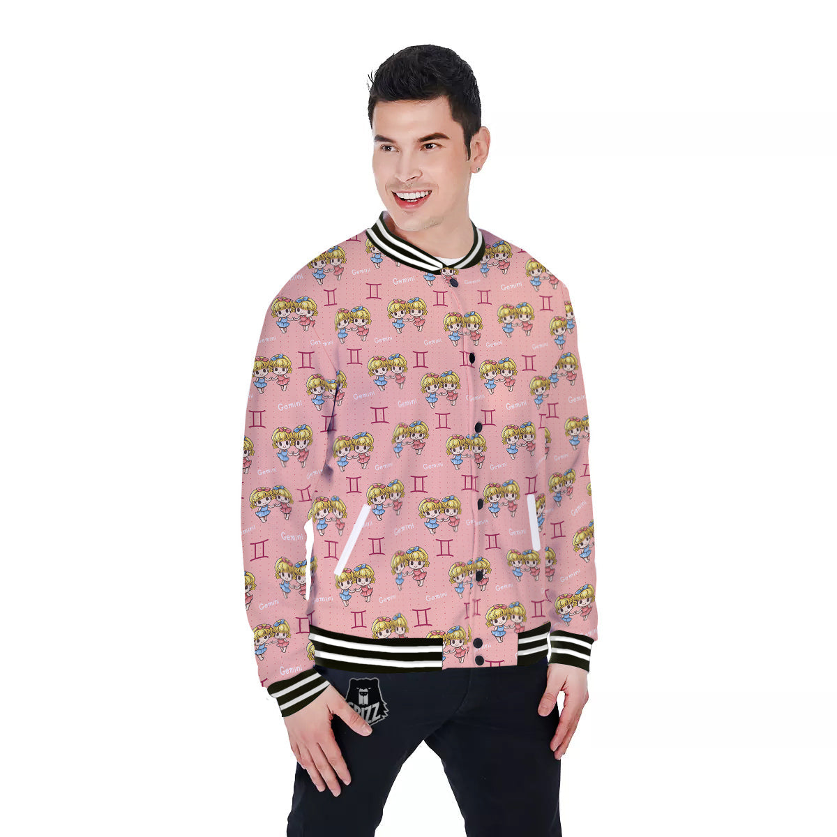 Gemini Cute Cartoon Print Pattern Baseball Jacket-grizzshop