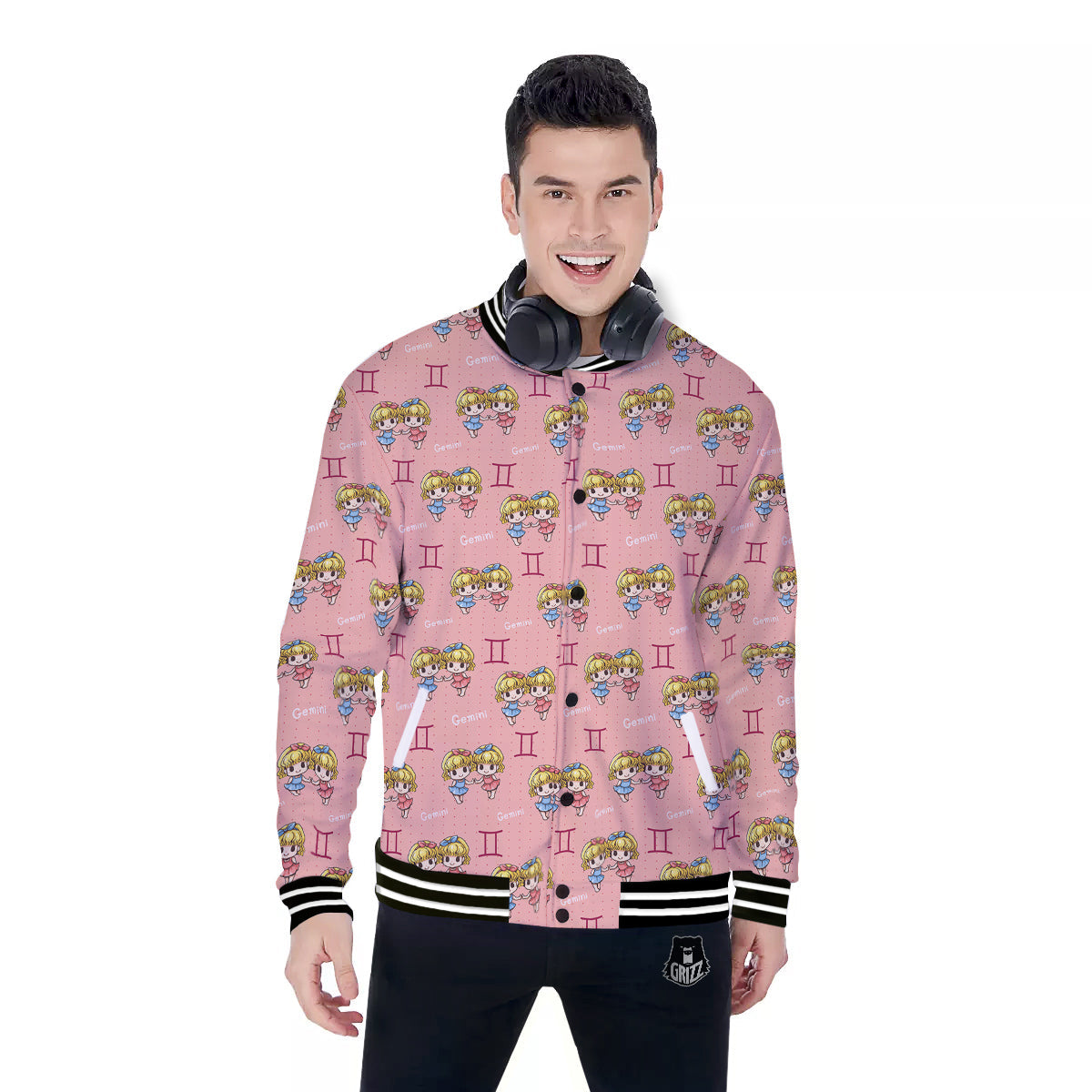 Gemini Cute Cartoon Print Pattern Baseball Jacket-grizzshop