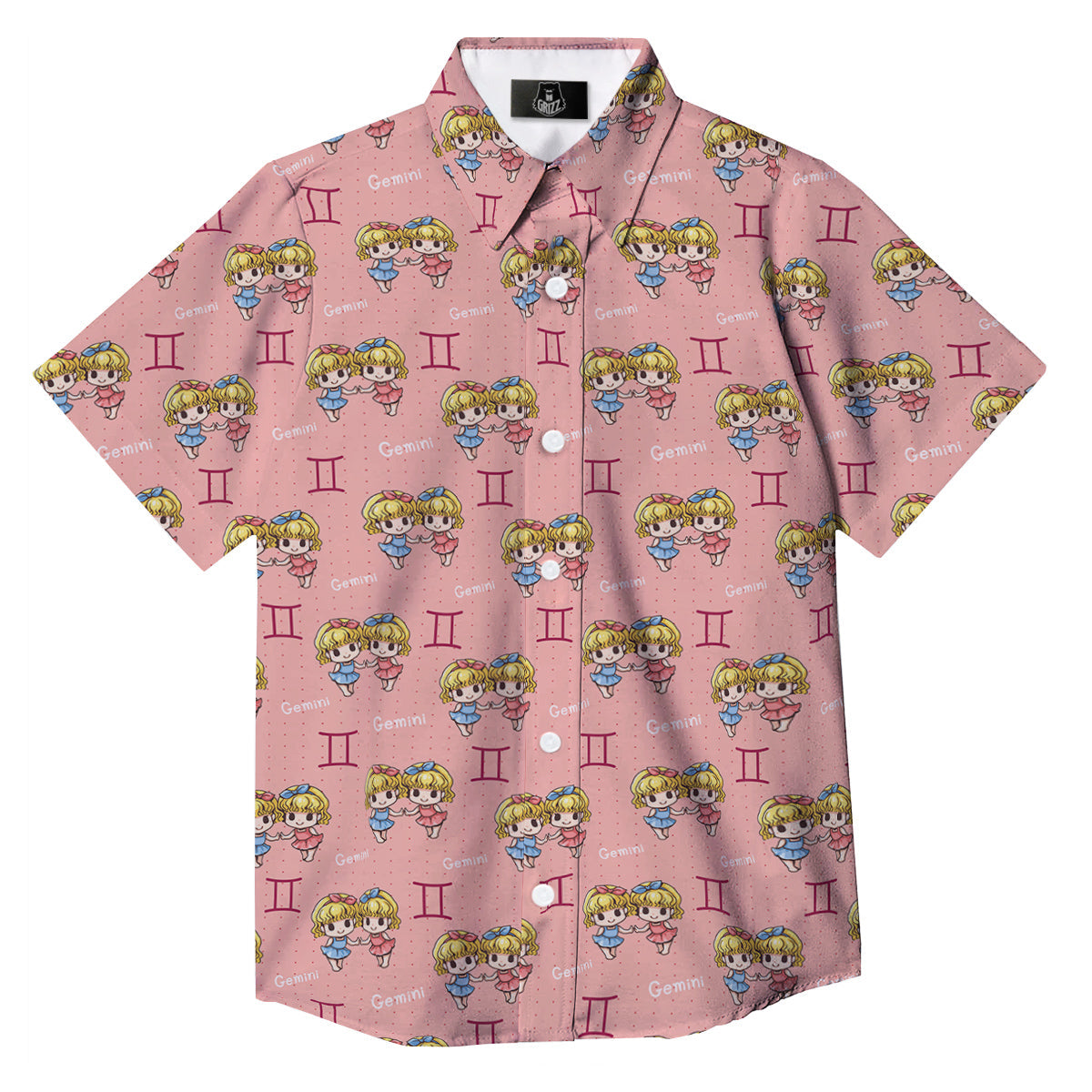Gemini Cute Cartoon Print Pattern Button Up Shirt-grizzshop