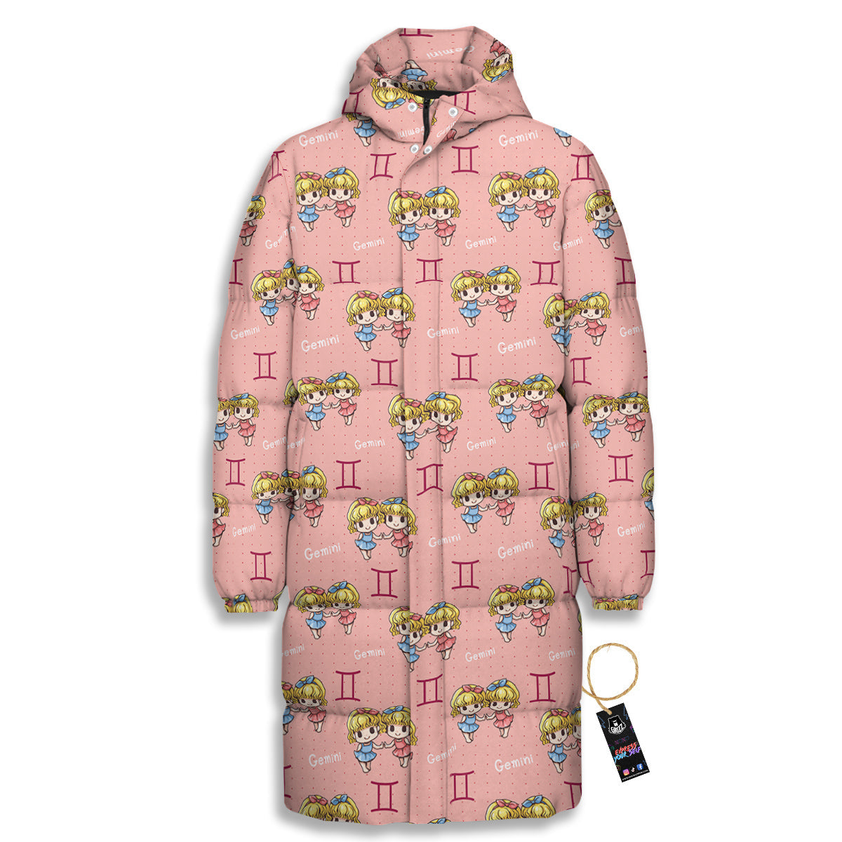 Gemini Cute Cartoon Print Pattern Long Down Jacket-grizzshop