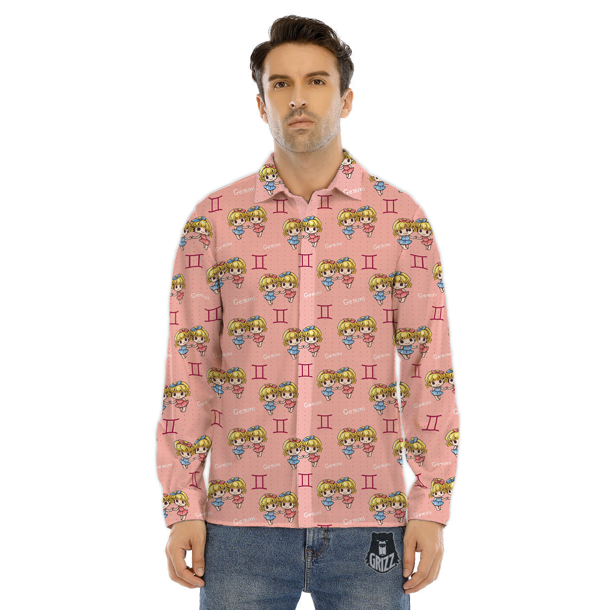 Gemini Cute Cartoon Print Pattern Men's Dress Shirts-grizzshop