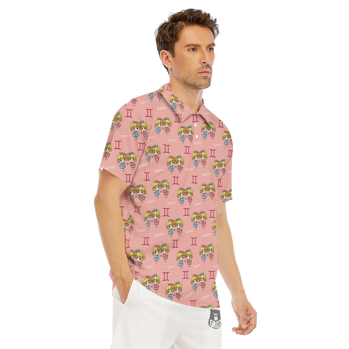Gemini Cute Cartoon Print Pattern Men's Golf Shirts-grizzshop