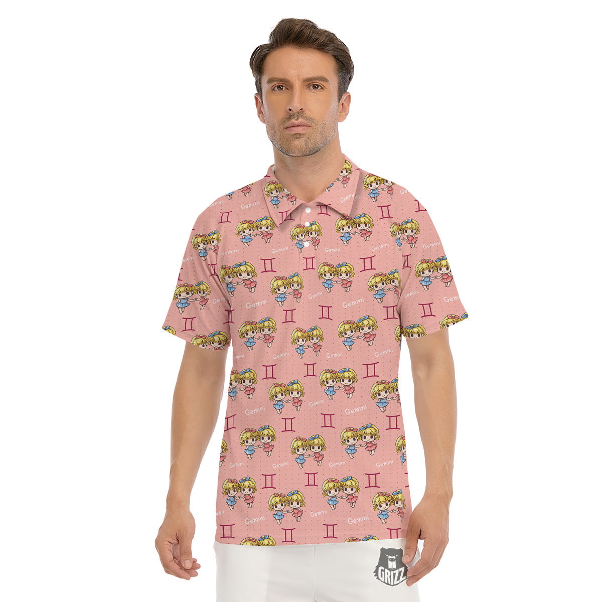 Gemini Cute Cartoon Print Pattern Men's Golf Shirts-grizzshop
