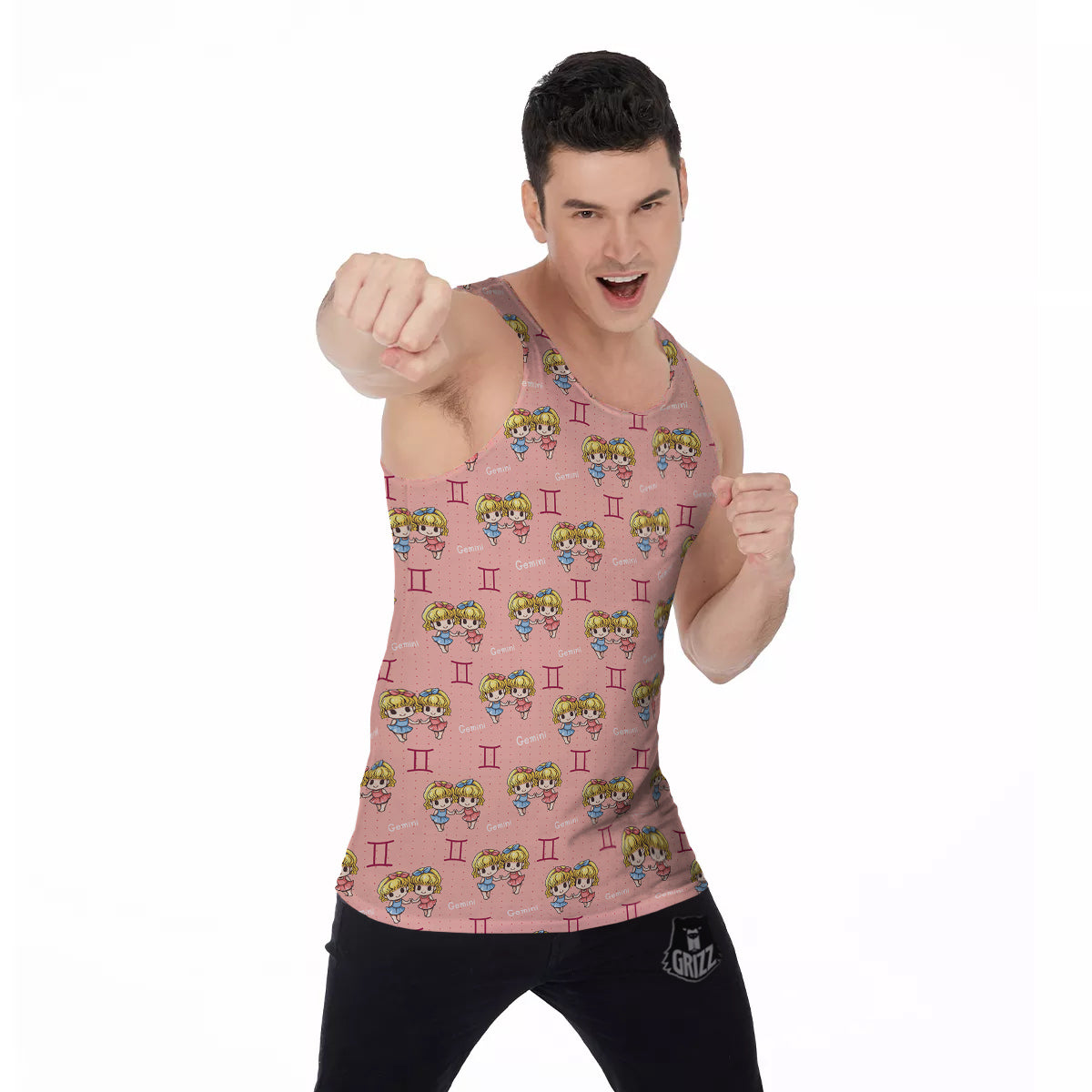 Gemini Cute Cartoon Print Pattern Men's Tank Top-grizzshop