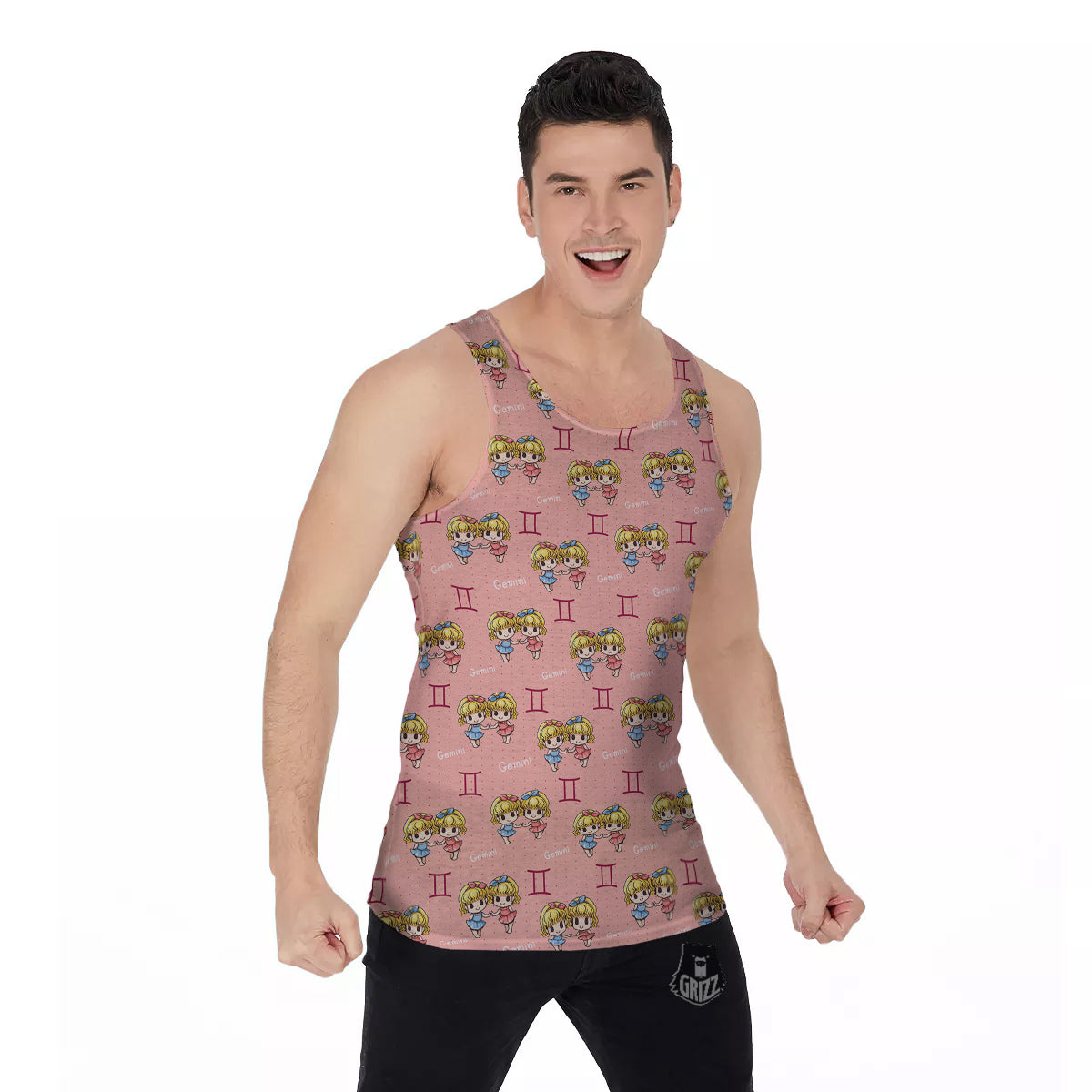 Gemini Cute Cartoon Print Pattern Men's Tank Top-grizzshop