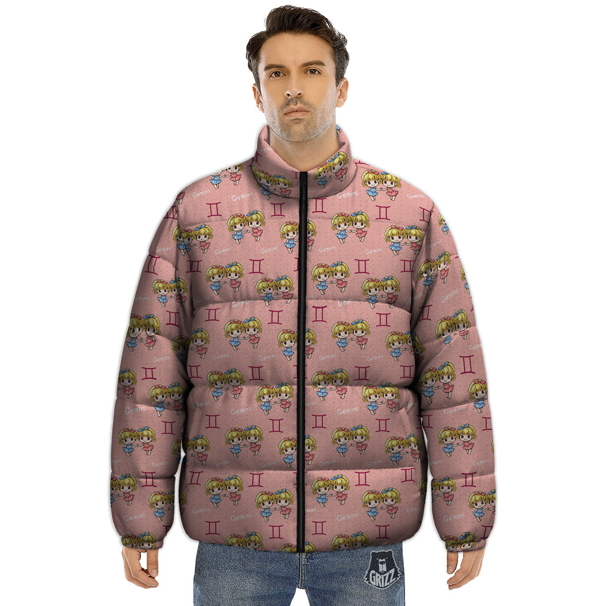 Gemini Cute Cartoon Print Pattern Puffer Jacket-grizzshop