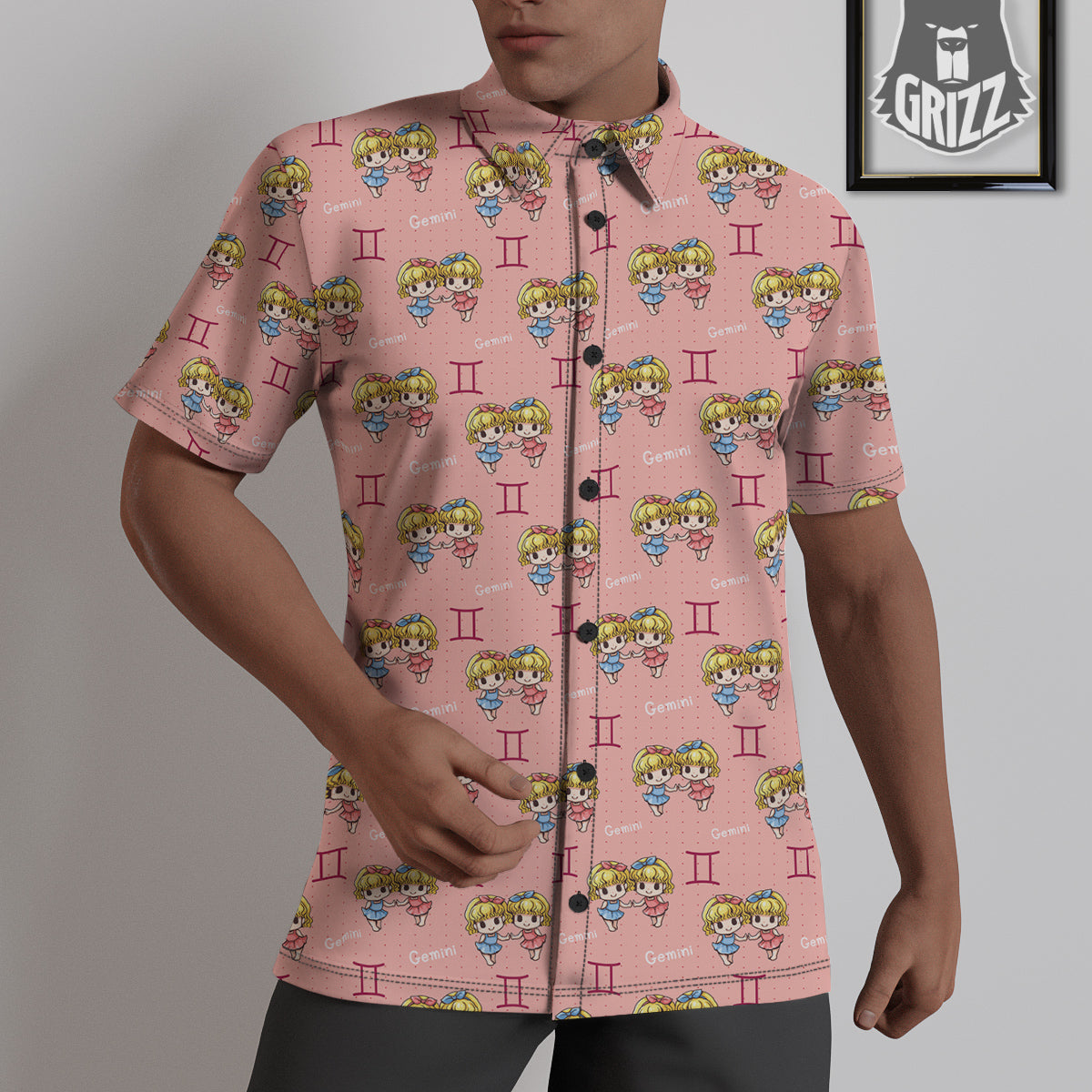 Gemini Cute Cartoon Print Pattern Untucked Shirts-grizzshop