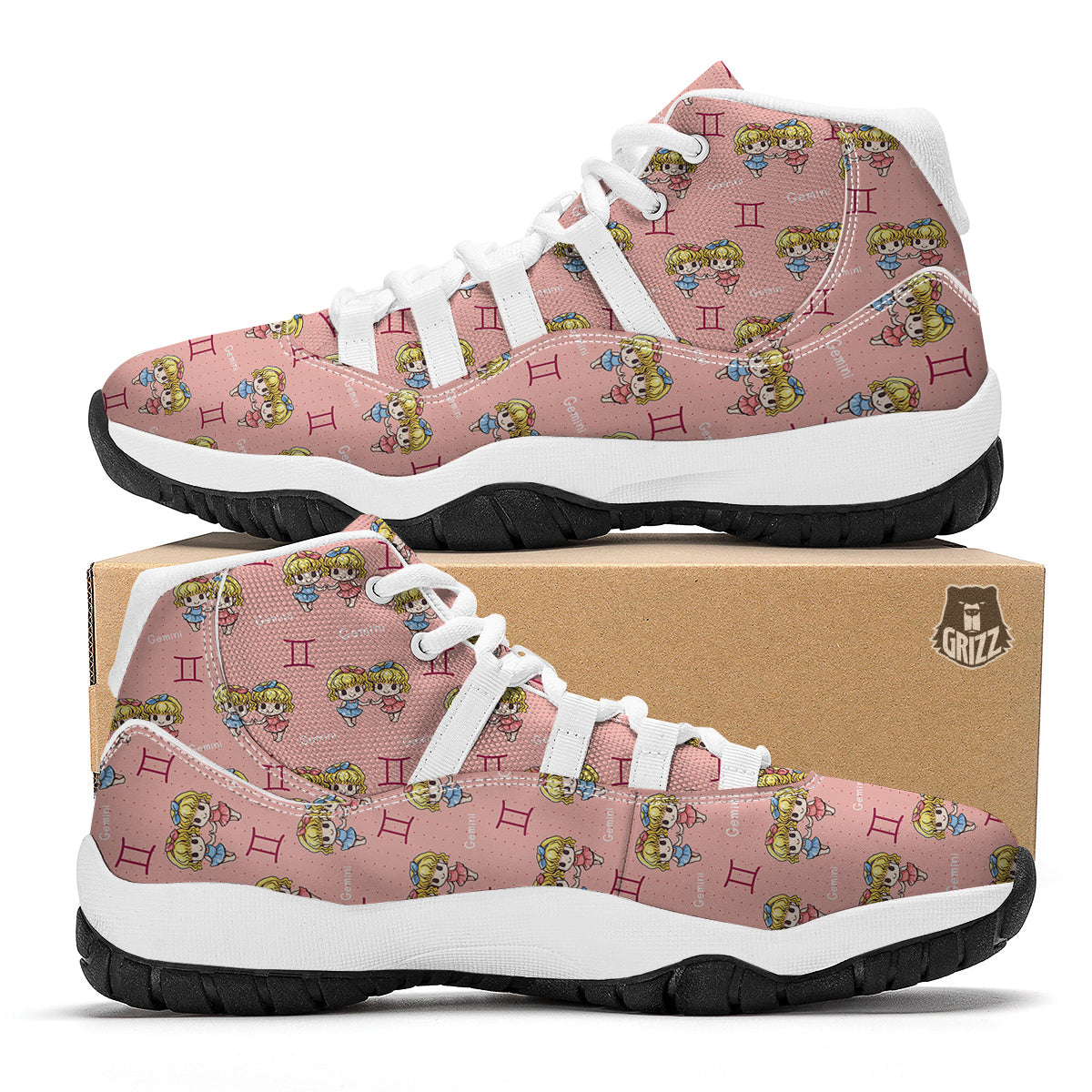 Gemini Cute Cartoon Print Pattern White Bball Shoes-grizzshop