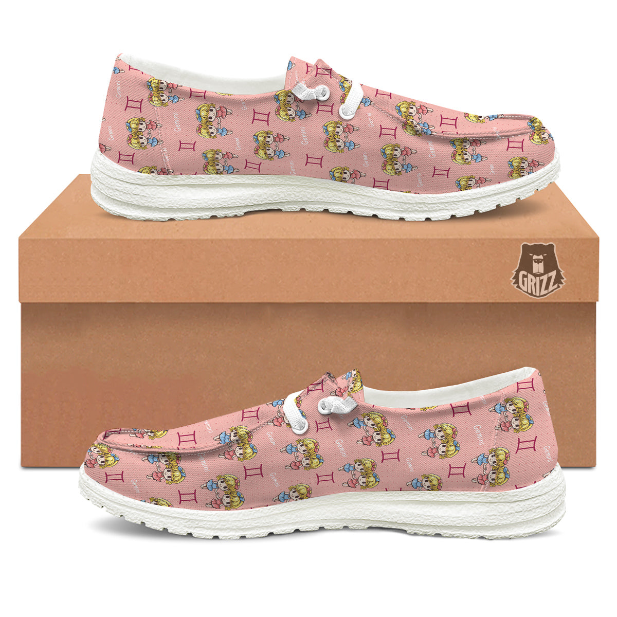 Gemini Cute Cartoon Print Pattern White Loafers-grizzshop