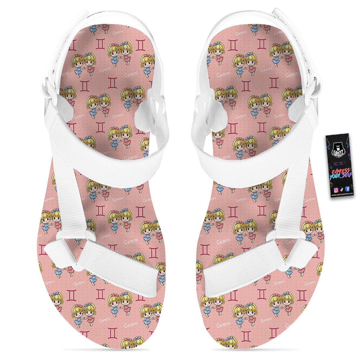 Gemini Cute Cartoon Print Pattern White Open Toe Sandals-grizzshop