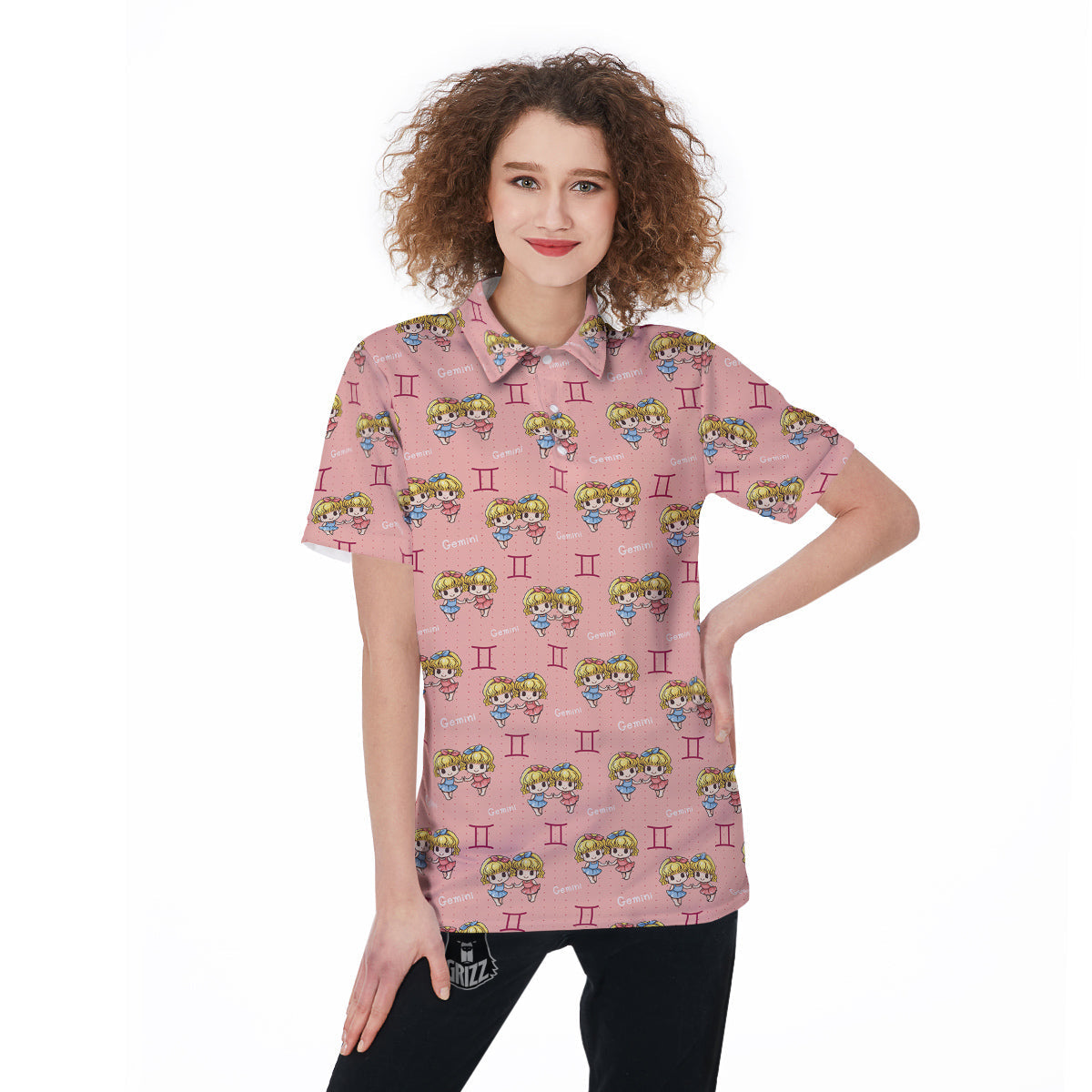 Gemini Cute Cartoon Print Pattern Women's Golf Shirts-grizzshop