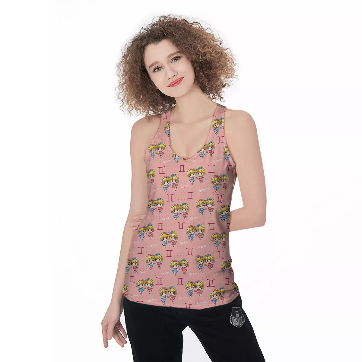 Gemini Cute Cartoon Print Pattern Women's Racerback Tank Top-grizzshop