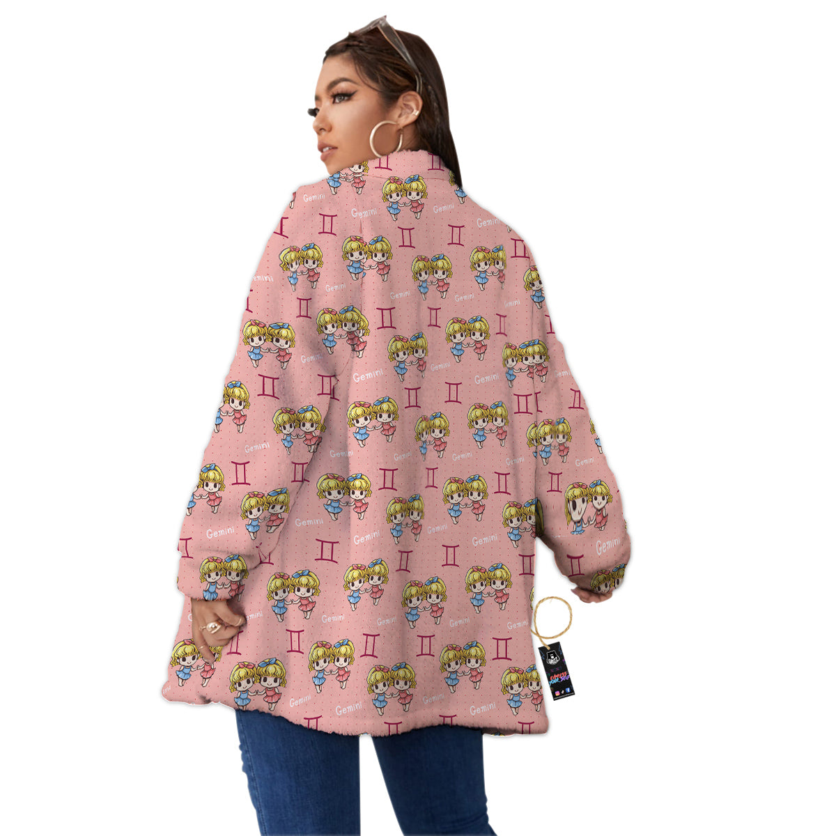Gemini Cute Cartoon Print Pattern Women's Sherpa Jacket-grizzshop