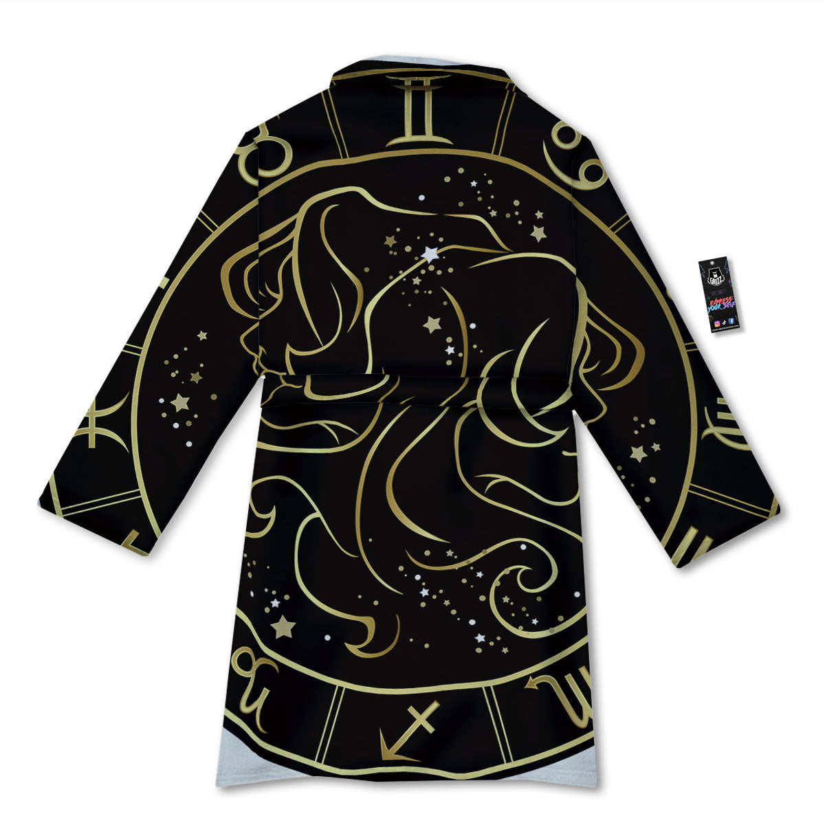 Gemini Sign Black And Gold Print Bathrobe-grizzshop