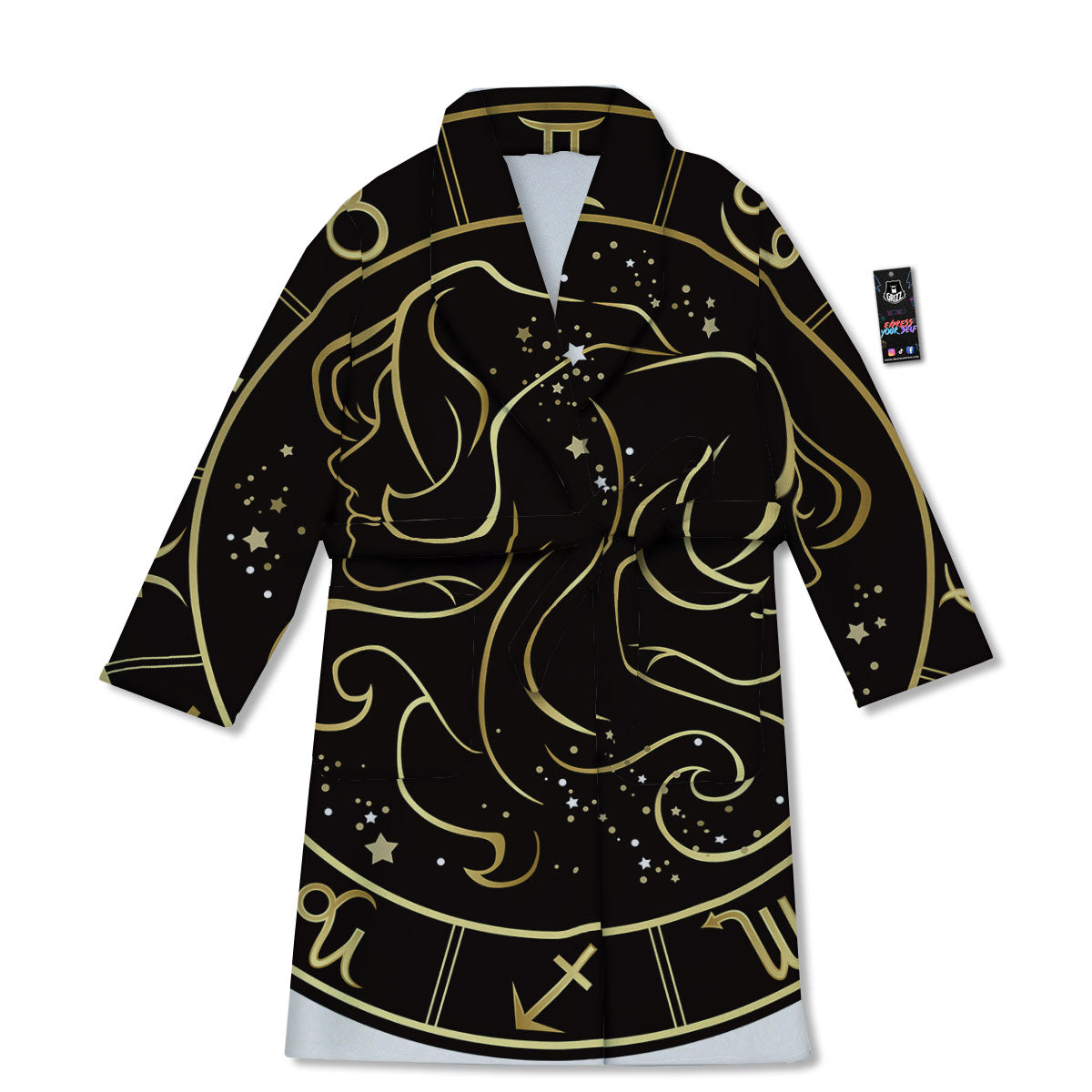 Gemini Sign Black And Gold Print Bathrobe-grizzshop