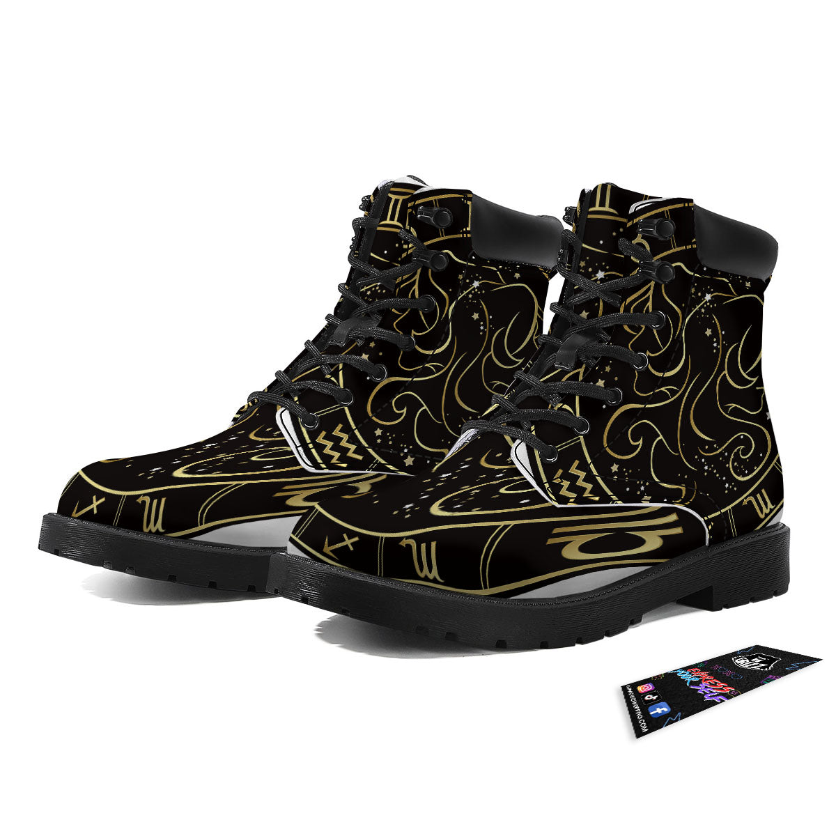Gemini Sign Black And Gold Print Boots-grizzshop