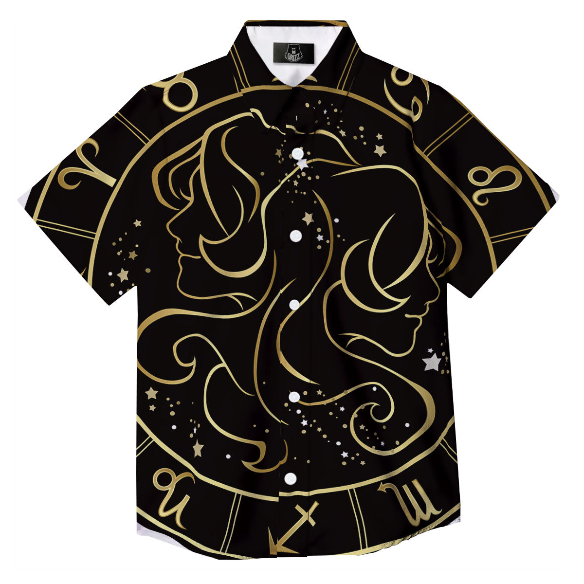Gemini Sign Black And Gold Print Button Up Shirt-grizzshop