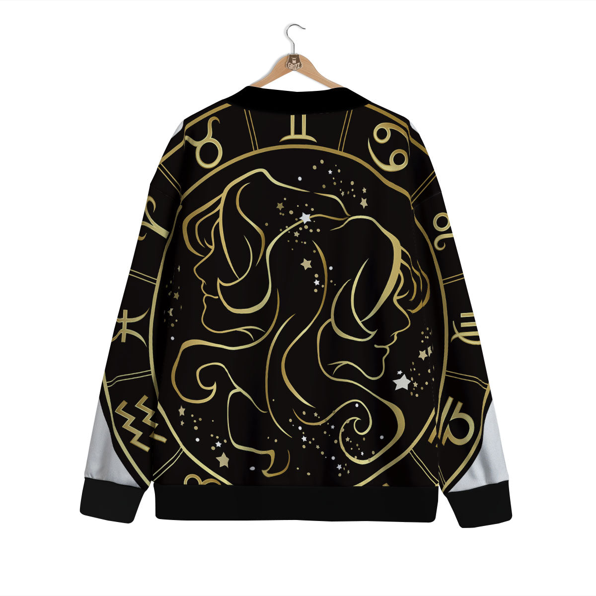 Gemini Sign Black And Gold Print Cardigan-grizzshop