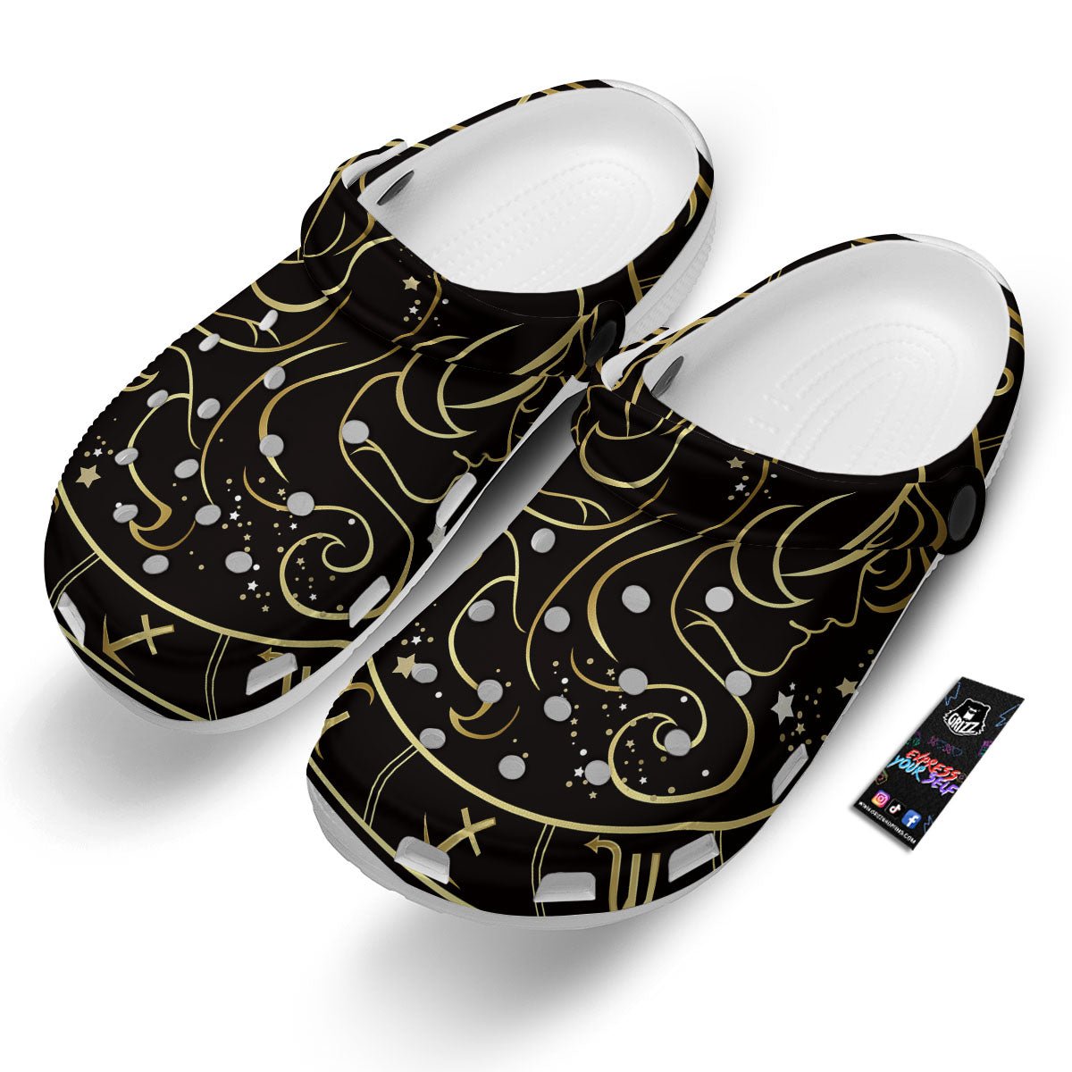 Gemini Sign Black And Gold Print Clog-grizzshop