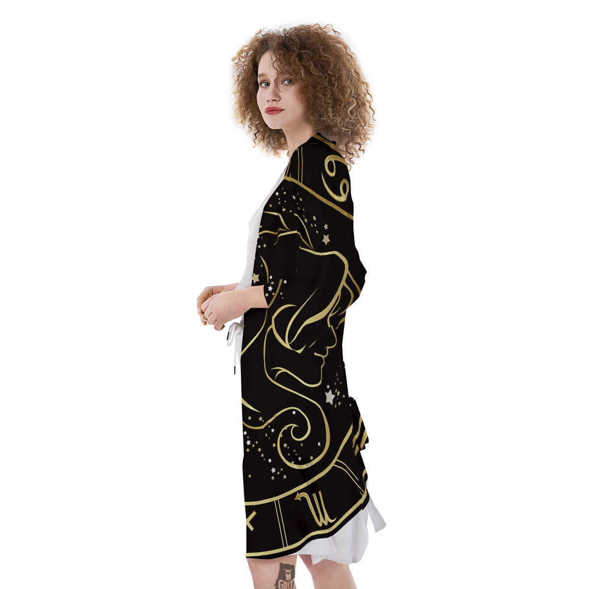 Gemini Sign Black And Gold Print Kimono-grizzshop