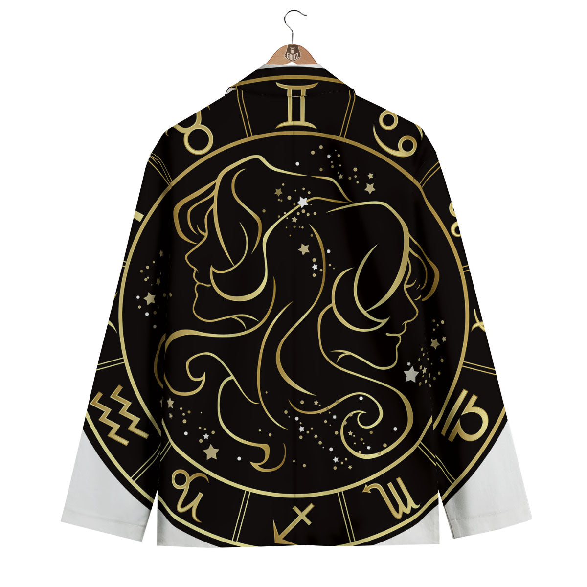 Gemini Sign Black And Gold Print Men's Blazer-grizzshop